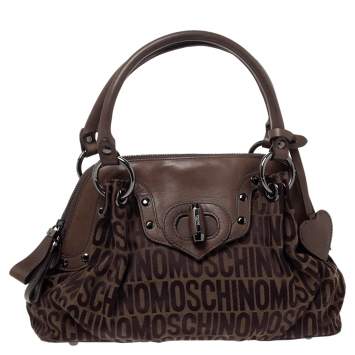 مملوكة مسبقًا Moschino Dark Brown Signature Canvas and Leather Turnlock Satchel