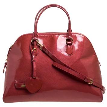Pre Owned Moschino Cinnamon Red Patent Vinyl Heart Charm Dome Satchel