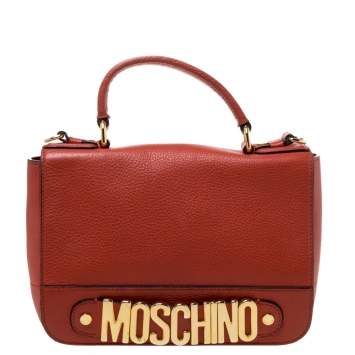 مملوكة مسبقًا Moschino Burnt Orange Leather Logo Flap Shoulder Bag