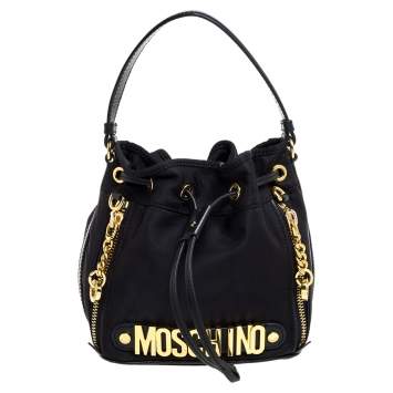 مملوكة مسبقًا Moschino Black Nylon and Leather Bucket Bag