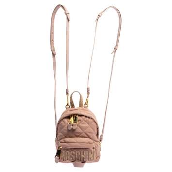Pre Owned Moschino Peach Quilted Nylon and Leather Mini Backpack