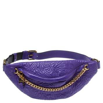 Pre Owned Moschino Purple Embossed Leather Chain Belt Bag