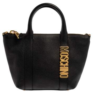 Pre Owned Moschino Black Grain Leather Side Logo Detail Tote 