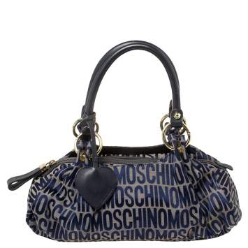 Pre Owned Moschino Blue Monogram Canvas and Leather Satchel 