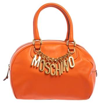 مملوكة مسبقًا Moschino Orange Leather Logo Charm Bowling Bag