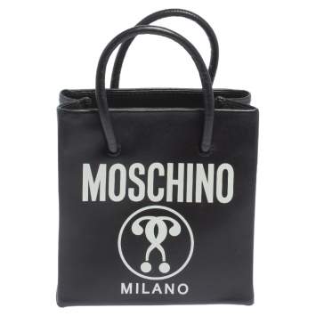 Pre Owned Moschino Black Signature Leather Mini Vertical Tote 
