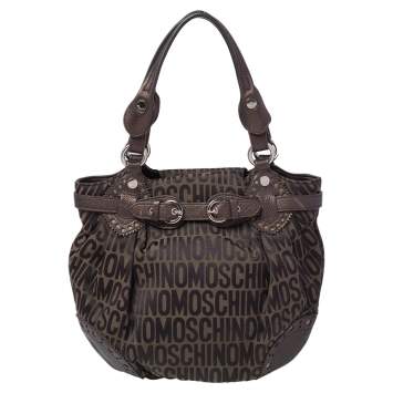 Pre Owned Moschino Brown/Olive Green Signature Canvas and Leather Hobo