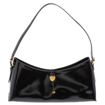 مملوكة مسبقًا Moschino Black Leather Heart Lock Baguette Bag