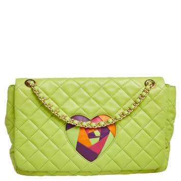 مملوكة مسبقًا Moschino Apple Green Quilted Leather Flap Shoulder Bag