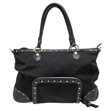Pre Owned Moschino Black Canvas and Leather Brogues Tote