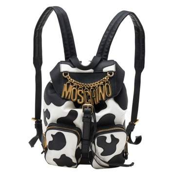 Pre Owned Moschino Black/White Leather Cow Motif Backpack