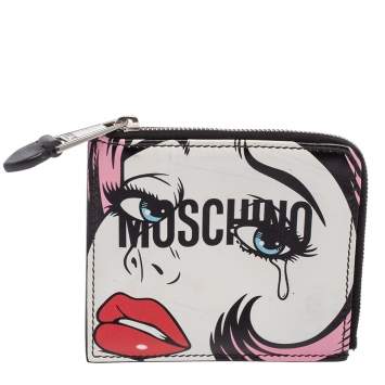 Pre Owned Moschino Multicolor Teary Eyes Graphic Zip Around Purse 