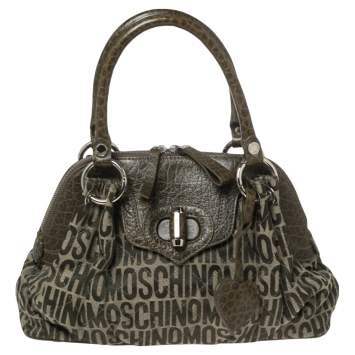 مملوكة مسبقًا Moschino Green Signature Canvas and Leather Turnlock Satchel