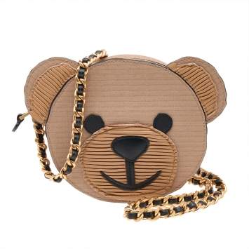 Pre Owned Moschino Tan Leather Teddy Bear Crossbody Bag