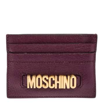 Pre Owned Moschino Purple Leather Logo Card Holder 