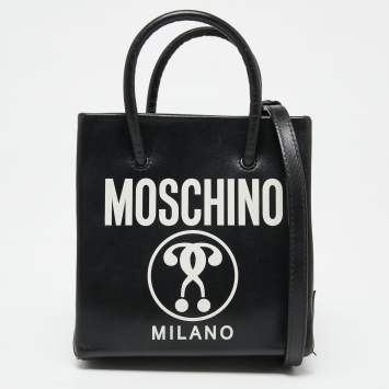 مملوكة مسبقًا Moschino Black/White Leather Logo Vertical Tote