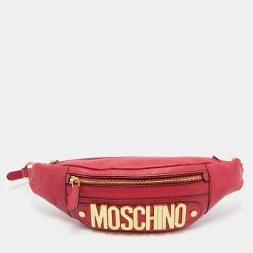 Pre Owned Moschino Red Leather Logo Belt Bag
