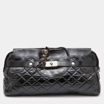 Pre Owned Moschino Black Quilted Patent Leather Oversize Clutch