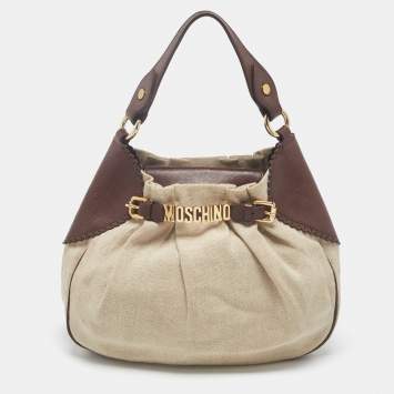 Pre Owned Moschino Beige/Brown Canvas and Leather Hobo