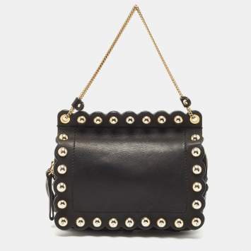 Pre Owned Moschino Black Leather Studded Flap Shoulder Bag