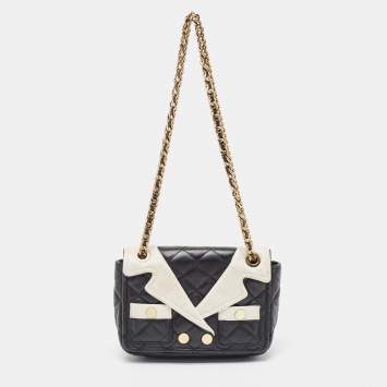 Pre Owned Moschino Black/White Quilted Leather Jacket Shoulder Bag