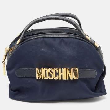 Pre Owned Moschino Blue Nylon and Leather Baguette Bag