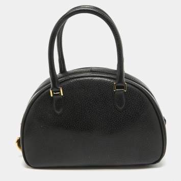 Pre Owned Moschino Black Leather Heart Charm Satchel