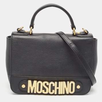 Pre Owned Moschino Black Leather Classic Logo Top Handle Bag
