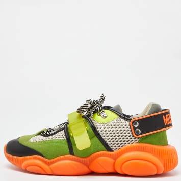 Pre Owned Moschino Multicolor Suede and Mesh Fluo Teddy Sneakers Size 41