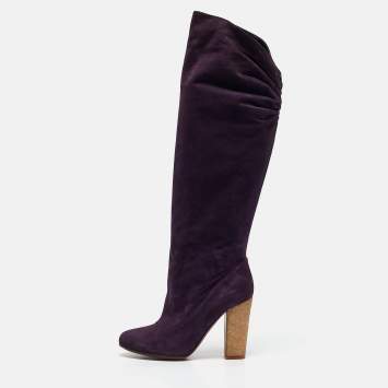 Pre Owned Moschino Purple Suede Knee Length Boots Size 38