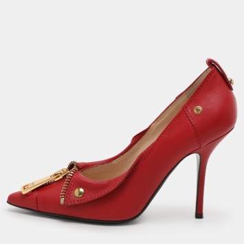 Pre Owned Moschino Red Leather Biker Pumps Size 39