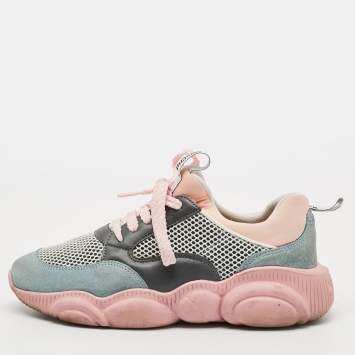 Pre Owned Moschino Plush Teddy Bear Size 36 Multicolor Mesh and Suede Lace Up Sneakers