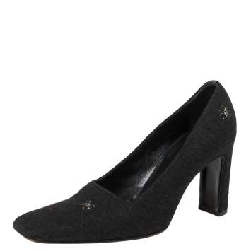 Pre Owned Moschino Black Wool Spider-Accented Square-Toe Pumps 37