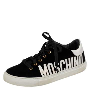 Pre Owned  Moschino Black Velvet And Patent Lace Up Sneakers Size 38