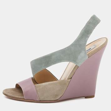 Pre Owned Moschino Multicolor Suede And Leather Slingback Wedge Sandals Size 40