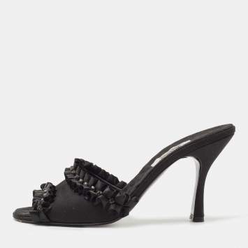 Pre Owned Moschino Black Satin Crystal Embellished Slide Sandals Size 40