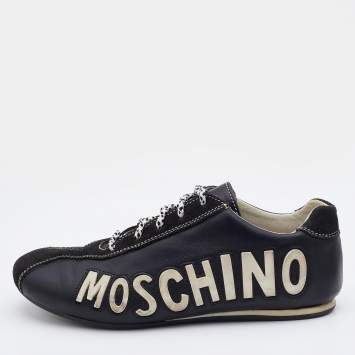 Pre Owned Love Moschino Black/White Faux Leather and Suede Lace Up Sneakers Size 38
