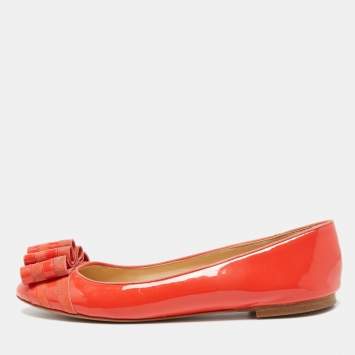 Pre Owned Moschino Orange Patent Leather Ballet Flats Size 40