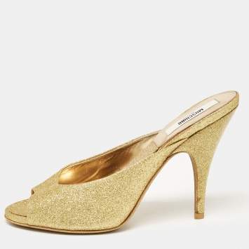 Pre Owned Moschino Gold Glitter Slide Sandals Size 36