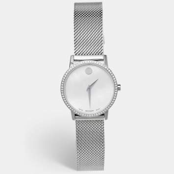 Pre Owned Movado Mother of Pearl Diamond Stainless Steel Museum 07.3.14.1463.S Women's Wristwatch 28 mm
