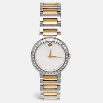 Pre Owned Movado Concerto 23.3.14.1117S Mother Of Pearl Diamond Two-Tone Stainless Steel Women's Wristwatch 30 mm