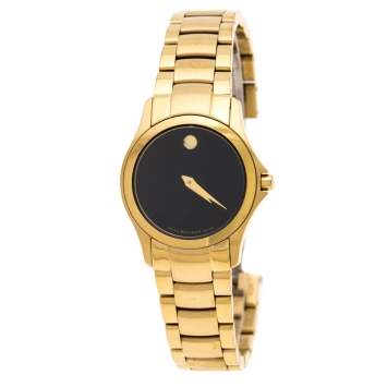 Pre Owned Movado Black Yellow Gold PVD Coated Stainless Steel Classic 50.3.36.1343 Women's Wristwatch 26 mm