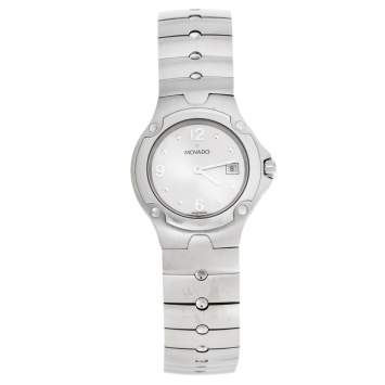 Pre Owned Movado Silver Stainless Steel Sports Edition 0604599 Women's Wristwatch 26 mm