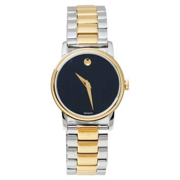 Pre Owned Movado Black Two Tone Stainless Steel 2100018 Classic Museum Quartz Women's Wristwatch 28MM