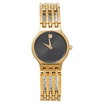 Pre Owned Movado Black Gold Plated Stainless Steel Esperanza Museum Women's Wristwatch 23 mm