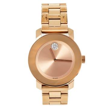 Pre Owned Movado Rose Gold Ionic Plated Stainless Steel Bold Quartz Women's Wristwatch 36 MM