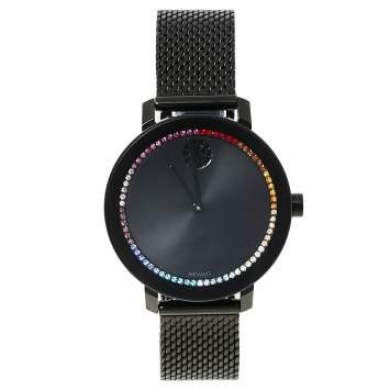 Pre Owned Movado Black Ion-Plated Stainless Steel and Mesh Bold Evolution MB.01.3.34.6588 Women's Wristwatch 34 mm