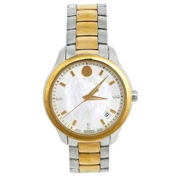Pre Owned Movado Mother of Pearl Diamond Two Tone Stainless Steel Bellina 606979 Women's Wristwatch 36 mm