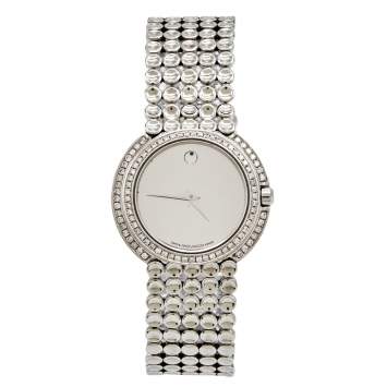 Pre Owned Movado Silver Stainless Steel Diamond Trembrili 84 G4 1830 Women's Wristwatch 32 MM