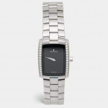 Pre Owned Movado Black Stainless Steel Diamonds Eliro 84 C1 1434 S Women's Wristwatch 23 mm